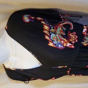 Emma & Michele Colorful Print V-Neck Black Dress Size 12